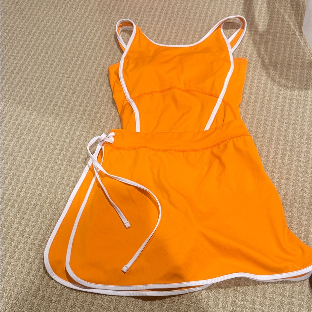 Amazon Vibrant Orange Dress with White Accents